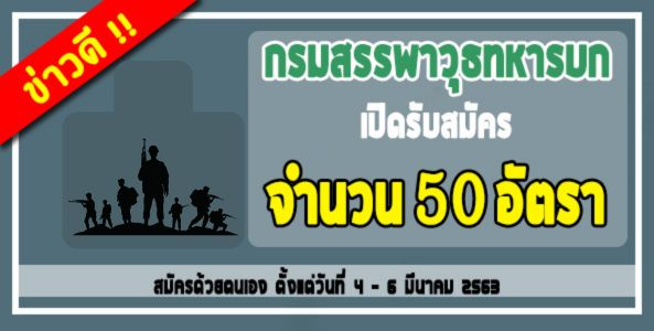 ด่วน!! กรมสรรพาวุธทหารบก เปิดรับสมัครสอบเข้ารับราชการ จำนวน 50 อัตรา